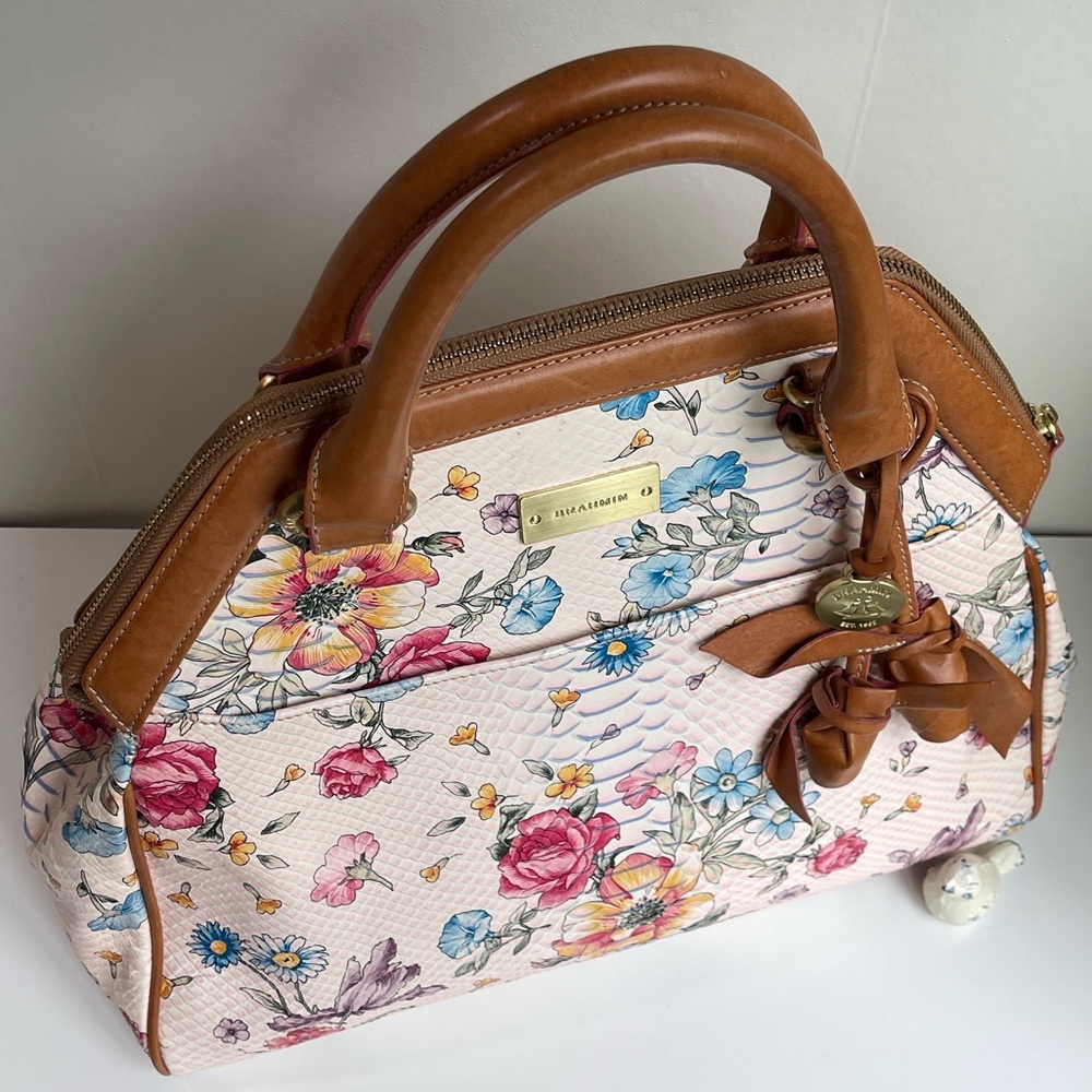 BRAHMIN LIGHT PINK OASIS FLORAL ELISA Satchel Super Rare & Hard To Find - Picture 6 of 17